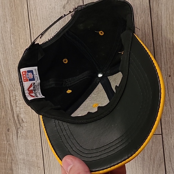 PITTSBURGH STEELERS NFL Black Gold Modern USA Leather Snapback‎ Cap Hat VTG RARE